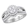 Image 1 : 1 CTW Diamond Cluster Bridal Engagement Ring 14KT White Gold - REF-89M9H