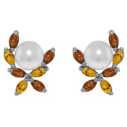 Genuine 3.25 ctw Pearl & Citrine Earrings Jewelry 14KT White Gold - REF-30P2H