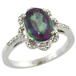 Natural 1.85 ctw Mystic-topaz & Diamond Engagement Ring 10K White Gold - REF-29K3R