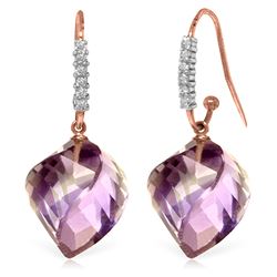 Genuine 21.68 ctw Amethyst & Diamond Earrings Jewelry 14KT Rose Gold - REF-61M3T