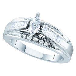 0.50 CTW Marquise Diamond Solitaire Bridal Engagement Ring 14KT White Gold - REF-82H4M