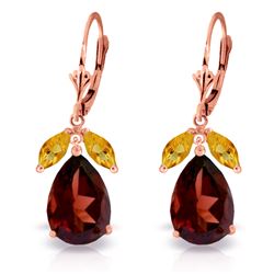 Genuine 13 ctw Garnet & Citrine Earrings Jewelry 14KT Rose Gold - REF-71W3Y