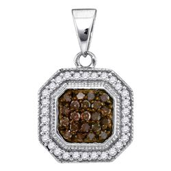 0.33 CTW Cognac-brown Color Diamond Octagon Cluster Pendant 10KT White Gold - REF-16F4N