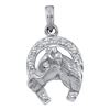 0.10 CTW Diamond Lucky Horseshoe Horse Head Pendant 14KT White Gold - REF-19M4H