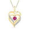 0.01 CTW Created Pink Sapphire Double Heart Pendant 10KT Yellow Gold - REF-19F4N
