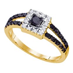 0.55 CTW Princess Black Color Diamond Princess Bridal Ring 10KT Yellow Gold - REF-19M4H