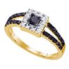 Image 1 : 0.55 CTW Princess Black Color Diamond Princess Bridal Ring 10KT Yellow Gold - REF-19M4H