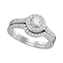 0.55 CTW Diamond Halo Bridal Engagement Ring 14KT White Gold - REF-71W9K