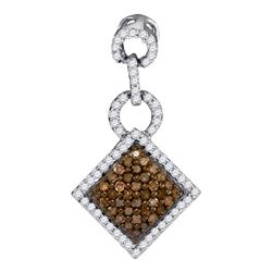 0.33 CTW Cognac-brown Color Diamond Diagonal Square Pendant 10KT White Gold - REF-14Y9X