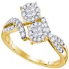 Image 1 : 0.50 CTW Princess Diamond Soleil Cluster Bypass Bridal Ring 14KT Yellow Gold - REF-59W9K