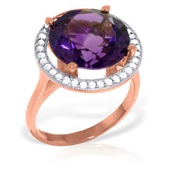 Genuine 6.2 ctw Amethyst & Diamond Ring Jewelry 14KT Rose Gold - REF-91Z4N