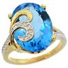 Natural 11.18 ctw swiss-blue-topaz & Diamond Engagement Ring 14K Yellow Gold - REF-82X2A