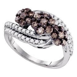 0.92 CTW Cognac-brown Color Diamond Cluster Ring 10KT White Gold - REF-38K9W
