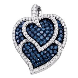 1.05 CTW Blue Color Diamond Tripled Heart Outline Pendant 10KT White Gold - REF-37Y5X