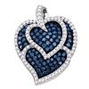 Image 1 : 1.05 CTW Blue Color Diamond Tripled Heart Outline Pendant 10KT White Gold - REF-37Y5X