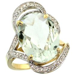 Natural 11.23 ctw green-amethyst & Diamond Engagement Ring 14K Yellow Gold - REF-104A5V