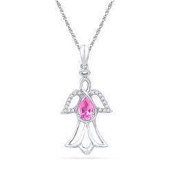 0.59 CTW Pear Created Pink Sapphire Angel Pendant 10KT White Gold - REF-14H9M