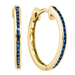 0.10 CTW Blue Color Diamond Hoop Earrings 10KT Yellow Gold - REF-12X2Y