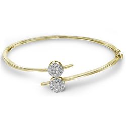 0.76 CTW Princess Diamond Double Cluster Bangle Bracelet 14KT Yellow Gold - REF-112X5Y