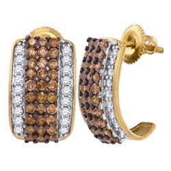 1.88 CTW Cognac-brown Color Diamond Hoop Earrings 10KT Yellow Gold - REF-79H4M