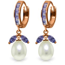 Genuine 10.30 ctw Tanzanite & Pearl Earrings Jewelry 14KT Rose Gold - REF-71Y3F