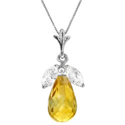 Genuine 7.2 ctw Citrine & White Topaz Necklace Jewelry 14KT White Gold - REF-30N5R