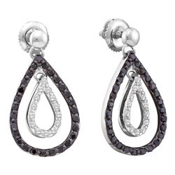 0.80 CTW Black Color Diamond Double Teardrop Dangle Earrings 14KT White Gold - REF-52W4K