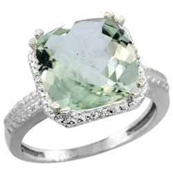 Natural 5.96 ctw Green-amethyst & Diamond Engagement Ring 14K White Gold - REF-42W3K