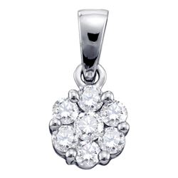 0.25 CTW Diamond Flower Cluster Pendant 14KT White Gold - REF-18M7H