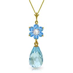 Genuine 2.78 ctw Blue Topaz & Diamond Necklace Jewelry 14KT Yellow Gold - REF-31H2X