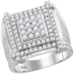 2.7 CTW Mens Diamond Square Cluster Ring 10KT White Gold - REF-179Y9X