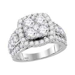 3.49 CTW Diamond Cluster Halo Bridal Engagement Ring 14KT White Gold - REF-401N9F