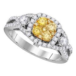 1.12 CTW Yellow Diamond Cluster Bridal Engagement Ring 14KT White Gold - REF-157F5N