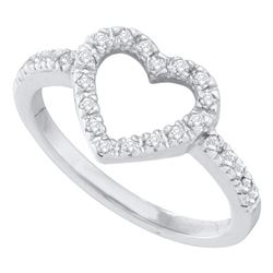 0.20 CTW Diamond Simple Heart Outline Ring 10KT White Gold - REF-13N4F