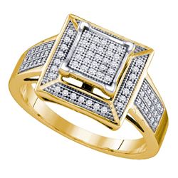 0.25 CTW Pave-set Diamond Square Cluster Ring 10KT Yellow Gold - REF-34W4K