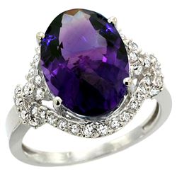 Natural 5.89 ctw amethyst & Diamond Engagement Ring 14K White Gold - REF-88N8G