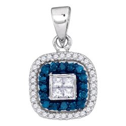 0.35 CTW Blue Color Diamond Square Pendant 10KT White Gold - REF-20M9H