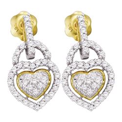 0.30 CTW Diamond Heart Dangle Earrings 10KT Yellow Gold - REF-26F9N