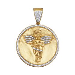 0.50 CTW Mens Diamond Circle Angel Cherub Medallion Charm Pendant 10KT Yellow Gold - REF-59N9F