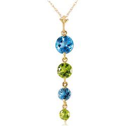 Genuine 3.9 ctw Blue Topaz & Peridot Necklace Jewelry 14KT Yellow Gold - REF-23P5H