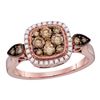0.69 CTW Cognac-brown Color Diamond Square Cluster Bridal Ring 14KT Rose Gold - REF-89K9W