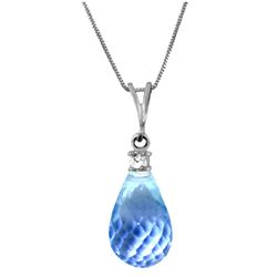 Genuine 2.3 ctw Blue Topaz & Diamond Necklace Jewelry 14KT White Gold - REF-22Z8N