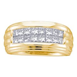 0.50 CTW Mens Princess Diamond Double Row Wedding Ring 14KT Yellow Gold - REF-104H9M