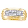 0.50 CTW Mens Princess Diamond Double Row Wedding Ring 14KT Yellow Gold - REF-104H9M