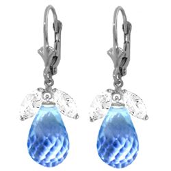 Genuine 14.4 ctw White Topaz & Blue Topaz Earrings Jewelry 14KT White Gold - REF-46X7M