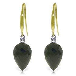 Genuine 24.6 ctw Black Spinel & Diamond Earrings Jewelry 14KT Yellow Gold - REF-39P3H