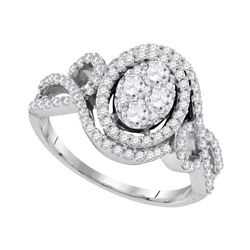 1.07 CTW Diamond Oval Halo Cluster Bridal Engagement Ring 10KT White Gold - REF-134Y9X