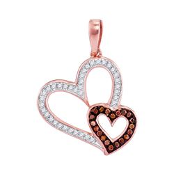 0.15 CTW Red Color Diamond Double Heart Pendant 10KT Rose Gold - REF-18Y2X