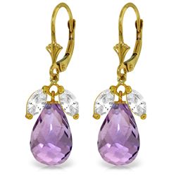 Genuine 14.4 ctw White Topaz & Amethyst Earrings Jewelry 14KT Yellow Gold - REF-46H7X