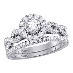 0.99 CTW Diamond Solitaire Halo Twisted Bridal Ring 14KT White Gold - REF-142K4W